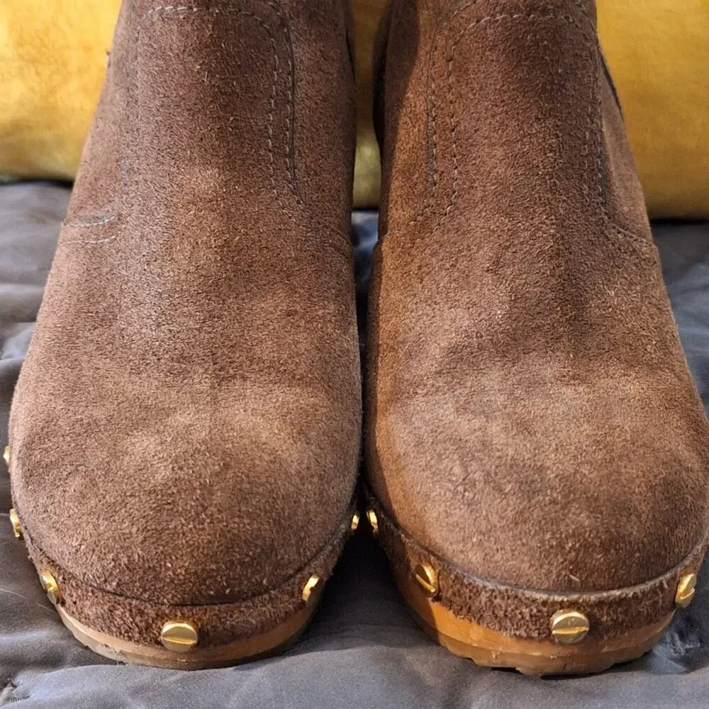 Tory Burch Brown Suede Clog Ankle Boots
